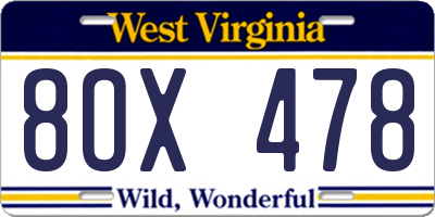 WV license plate 8OX478