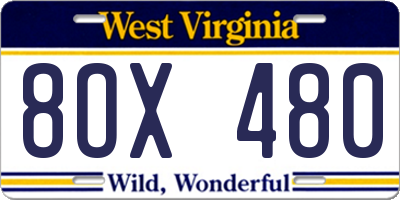 WV license plate 8OX480