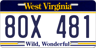 WV license plate 8OX481