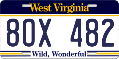 WV license plate 8OX482