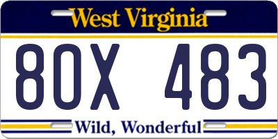 WV license plate 8OX483