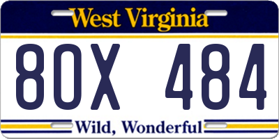 WV license plate 8OX484