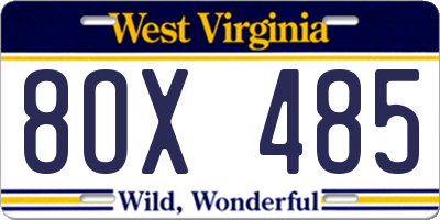 WV license plate 8OX485