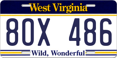 WV license plate 8OX486