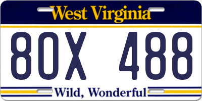 WV license plate 8OX488