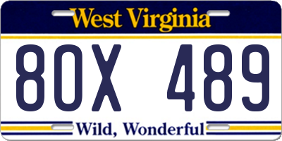 WV license plate 8OX489