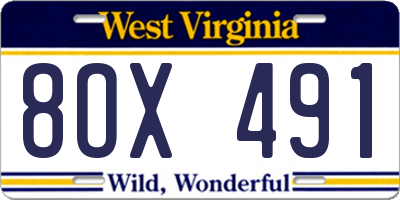 WV license plate 8OX491