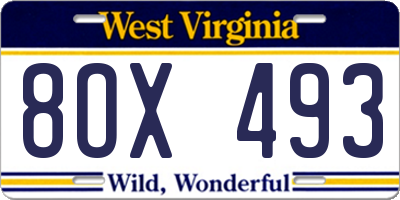 WV license plate 8OX493
