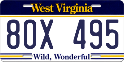 WV license plate 8OX495