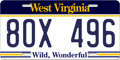 WV license plate 8OX496