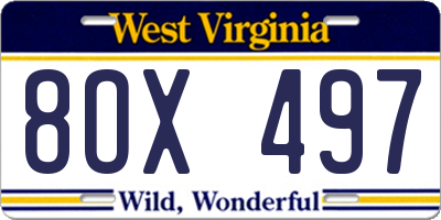 WV license plate 8OX497