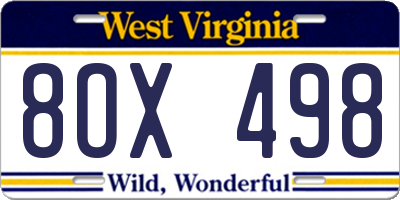 WV license plate 8OX498