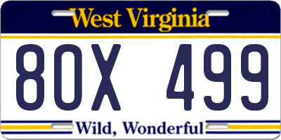 WV license plate 8OX499