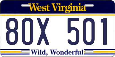 WV license plate 8OX501