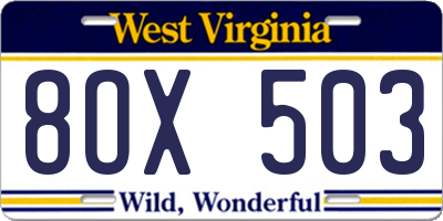 WV license plate 8OX503
