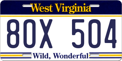 WV license plate 8OX504