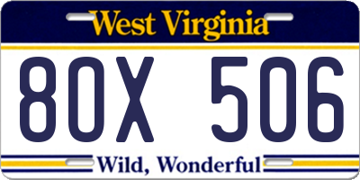 WV license plate 8OX506