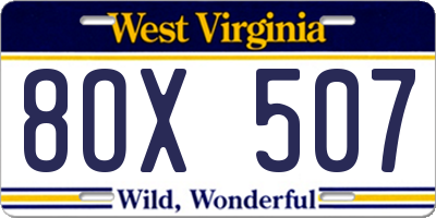 WV license plate 8OX507