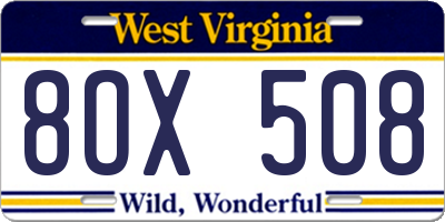 WV license plate 8OX508