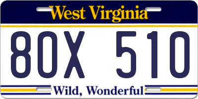 WV license plate 8OX510