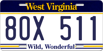 WV license plate 8OX511