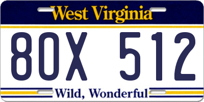 WV license plate 8OX512