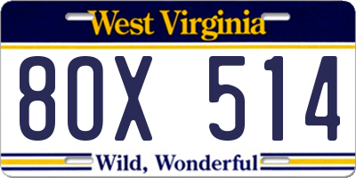 WV license plate 8OX514
