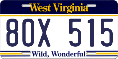 WV license plate 8OX515