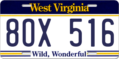 WV license plate 8OX516
