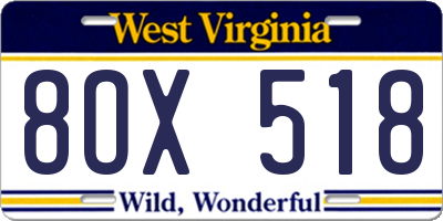 WV license plate 8OX518