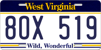 WV license plate 8OX519