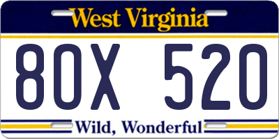 WV license plate 8OX520