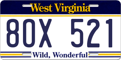 WV license plate 8OX521