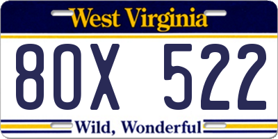 WV license plate 8OX522
