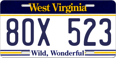 WV license plate 8OX523