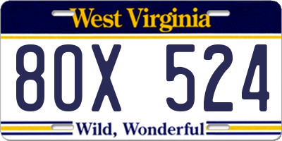WV license plate 8OX524