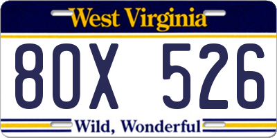 WV license plate 8OX526