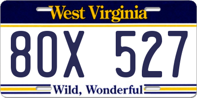 WV license plate 8OX527