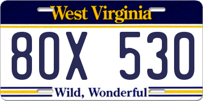 WV license plate 8OX530