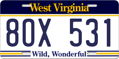 WV license plate 8OX531