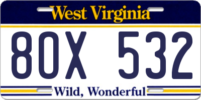 WV license plate 8OX532