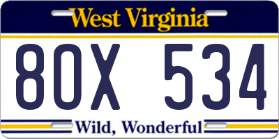 WV license plate 8OX534