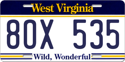 WV license plate 8OX535