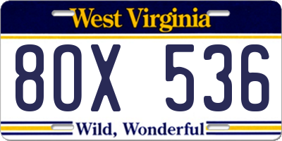WV license plate 8OX536