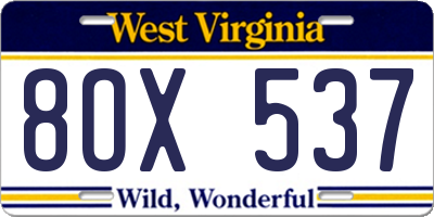 WV license plate 8OX537