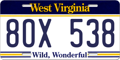 WV license plate 8OX538