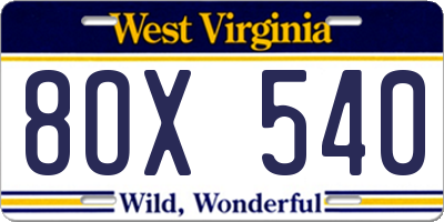 WV license plate 8OX540