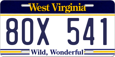 WV license plate 8OX541
