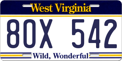 WV license plate 8OX542