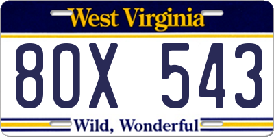 WV license plate 8OX543